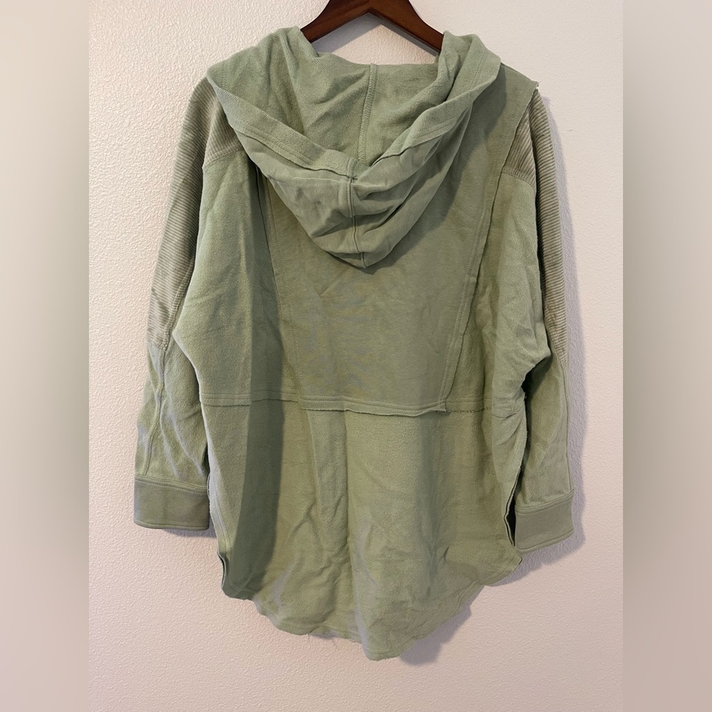 Olive Green Women's Oversized Hoodie with Button Accents - Picture 4 of 10